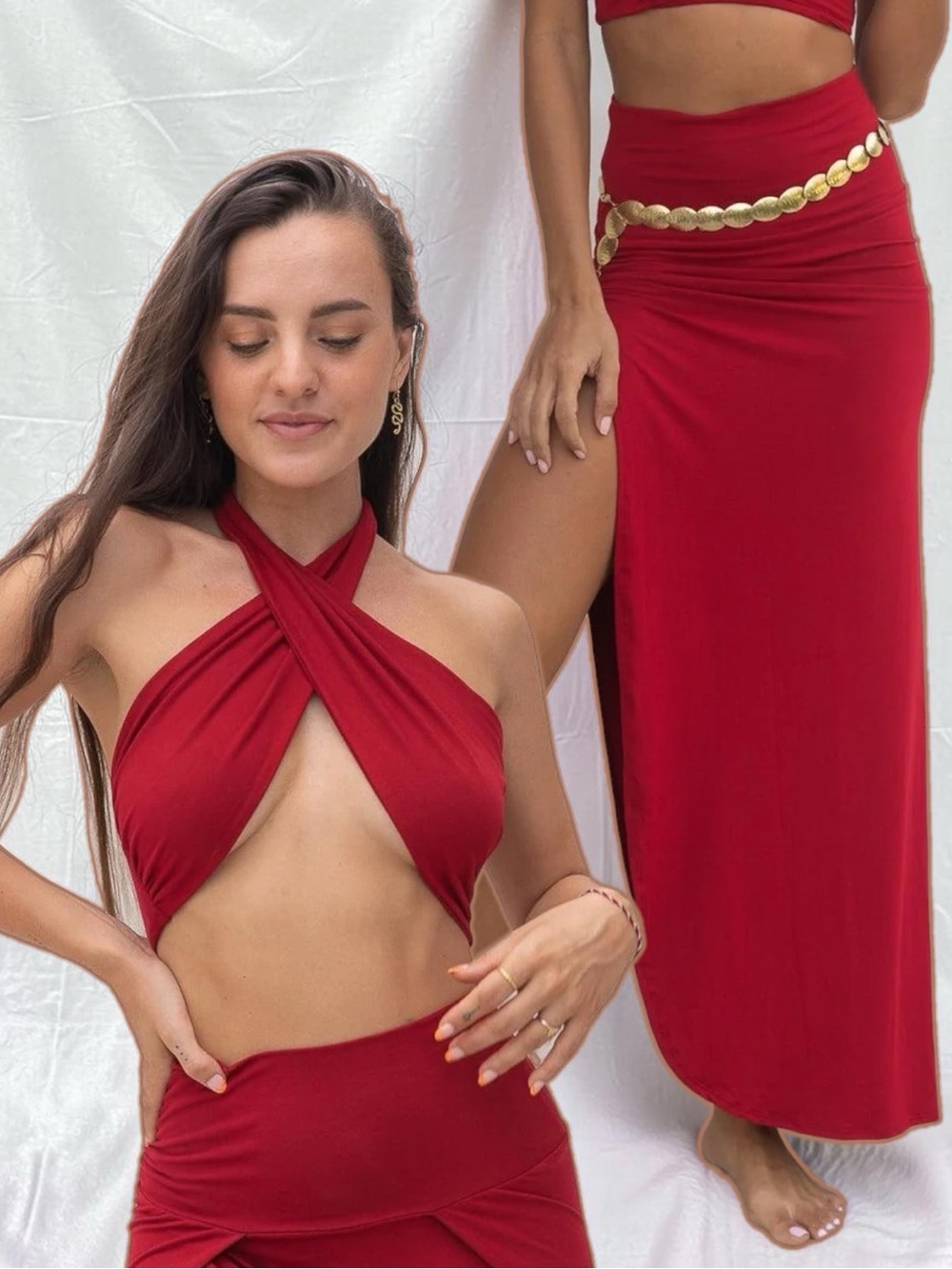 Royal Codes by Hartwell Size M Crimson Red Set Gaia Top & Nefertiti Skirt